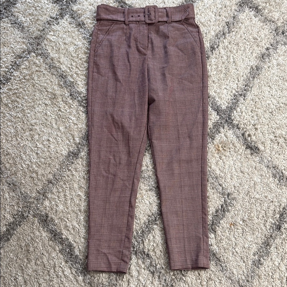 Belted Plaid Trousers